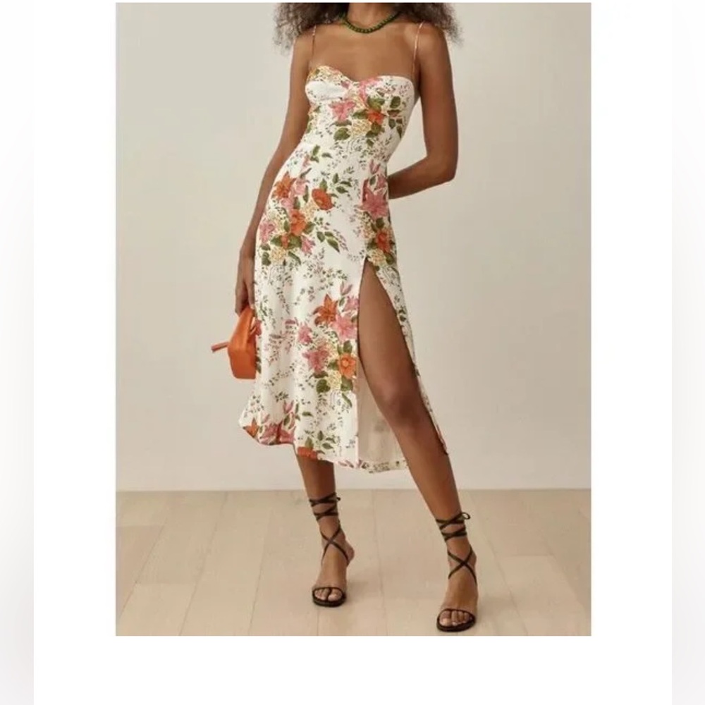 Reformation Floral Midi Dress - White and Pink